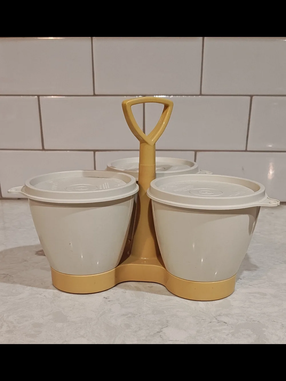Vintage Tupperware Harvest Gold Condiment Caddy Server Set Retro Kitchen